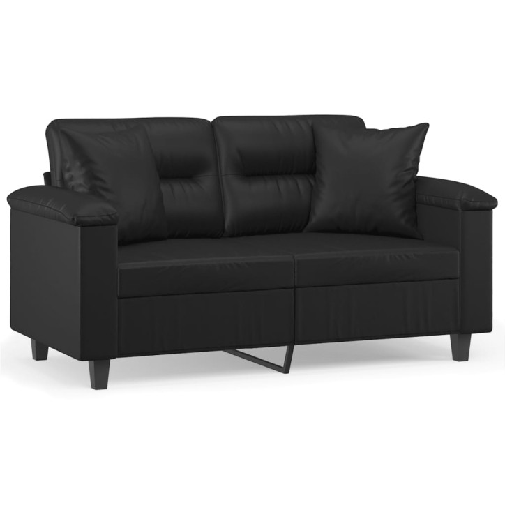 Dvivietė sofa su pagalvėlėmis, juoda, 120cm, dirbtinė oda