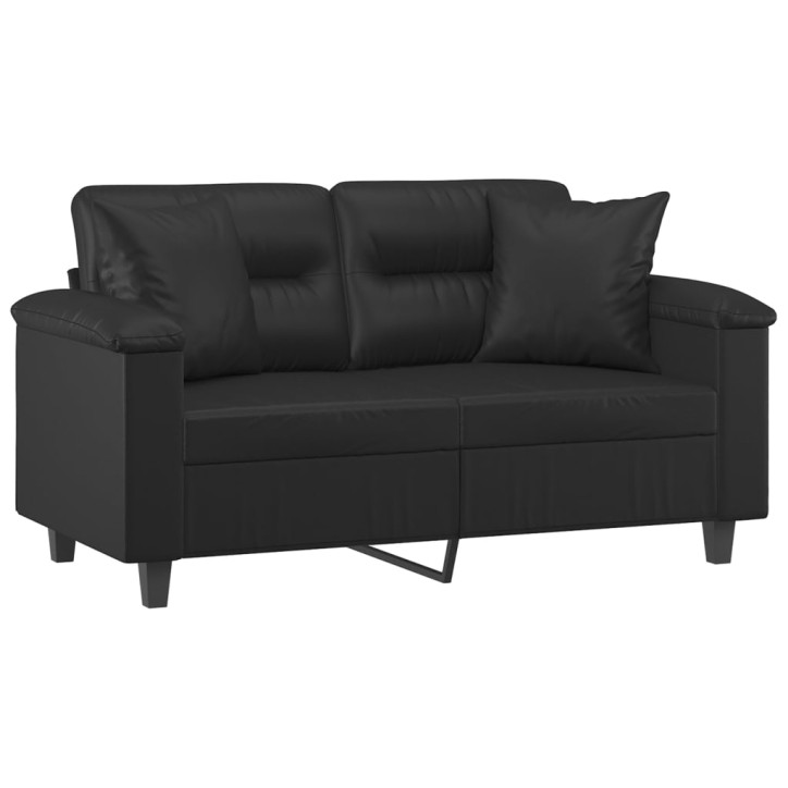 Dvivietė sofa su pagalvėlėmis, juoda, 120cm, dirbtinė oda