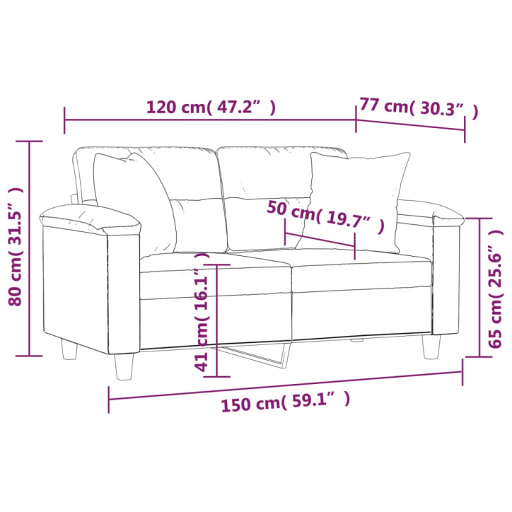 Dvivietė sofa su pagalvėlėmis, juoda, 120cm, dirbtinė oda