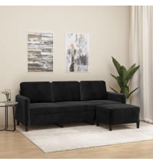 Trivietė sofa su pakoja, juodos spalvos, 180cm, aksomas