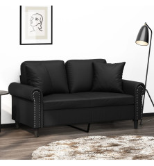 Dvivietė sofa su pagalvėlėmis, juoda, 120cm, dirbtinė oda