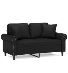 Dvivietė sofa su pagalvėlėmis, juoda, 120cm, dirbtinė oda