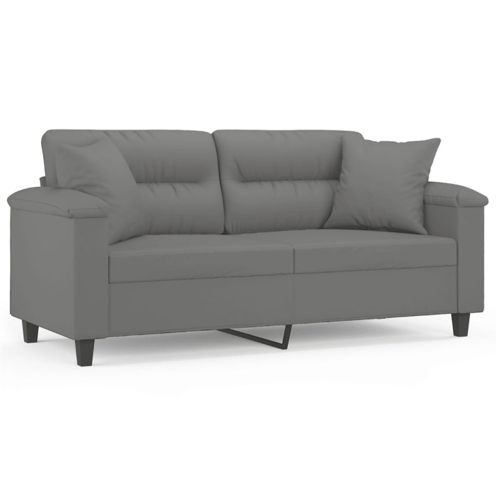 Dvivietė sofa su pagalvėmis, pilka, 140cm, mikropluošto audinys