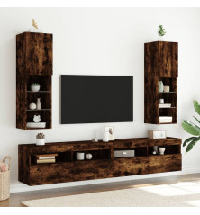 TV spintelės su LED, 2vnt., dūminio ąžuolo, 30,5x30x102cm