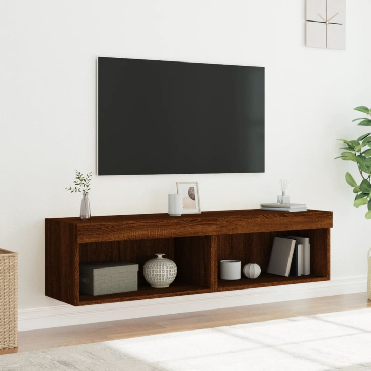 TV spintelės su LED, 2vnt., rudos ąžuolo, 60x30x30cm