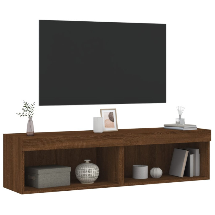 TV spintelės su LED, 2vnt., rudos ąžuolo, 60x30x30cm