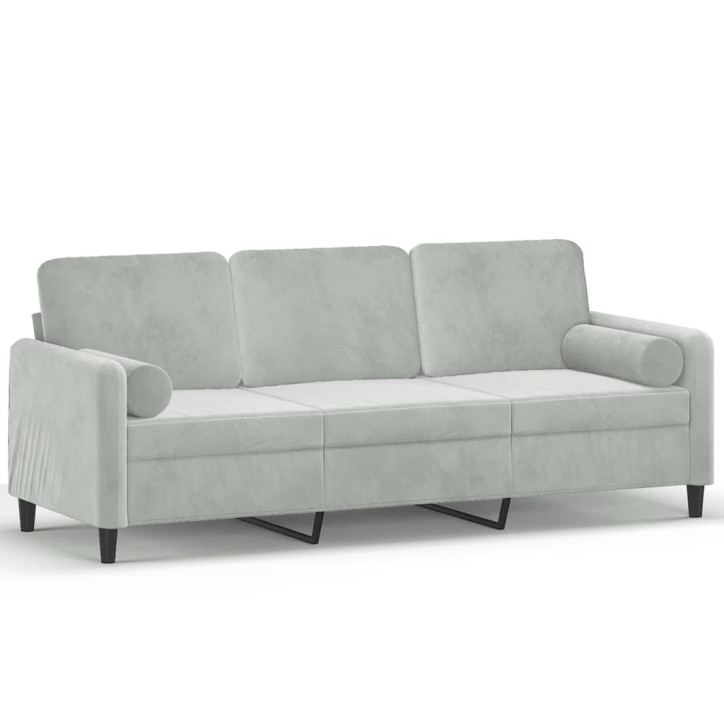 Trivietė sofa su pagalvėlėmis, šviesiai pilka, 180cm, aksomas