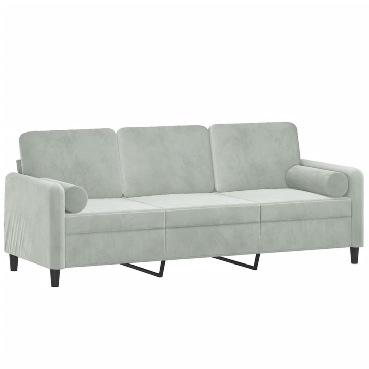 Trivietė sofa su pagalvėlėmis, šviesiai pilka, 180cm, aksomas