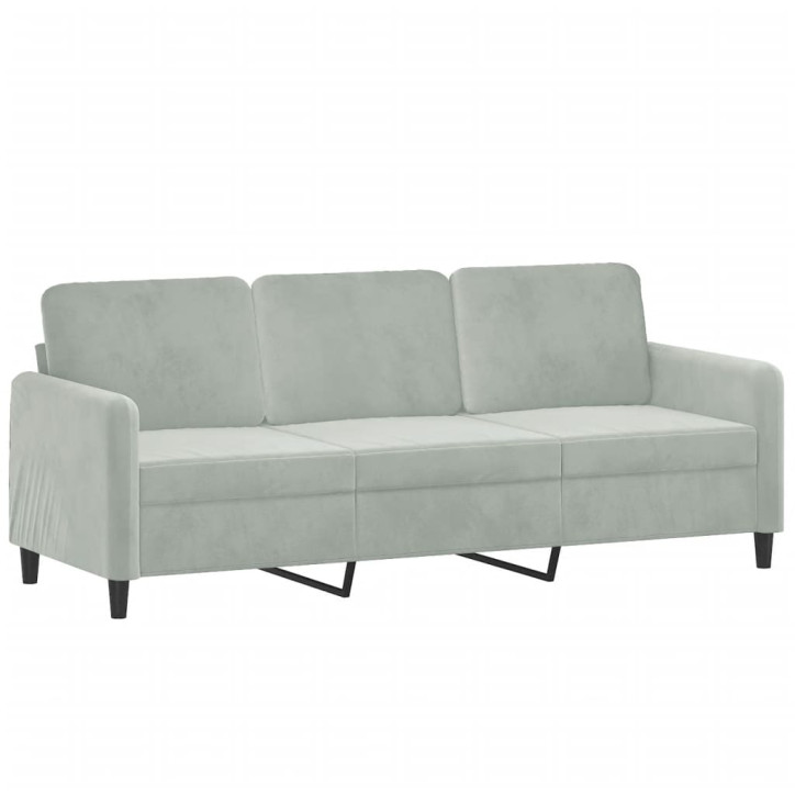 Trivietė sofa su pagalvėlėmis, šviesiai pilka, 180cm, aksomas