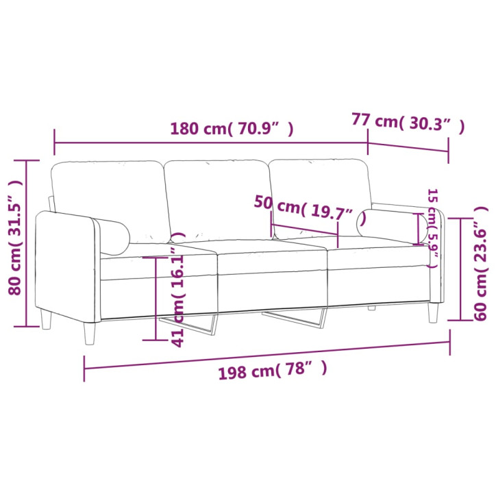 Trivietė sofa su pagalvėlėmis, šviesiai pilka, 180cm, aksomas