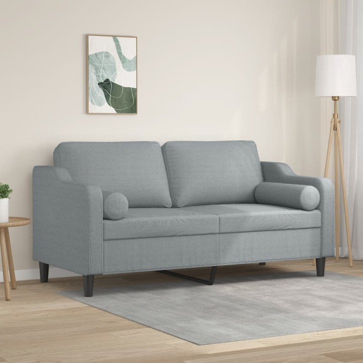 Dvivietė sofa su pagalvėlėmis, šviesiai pilka, 140cm, audinys