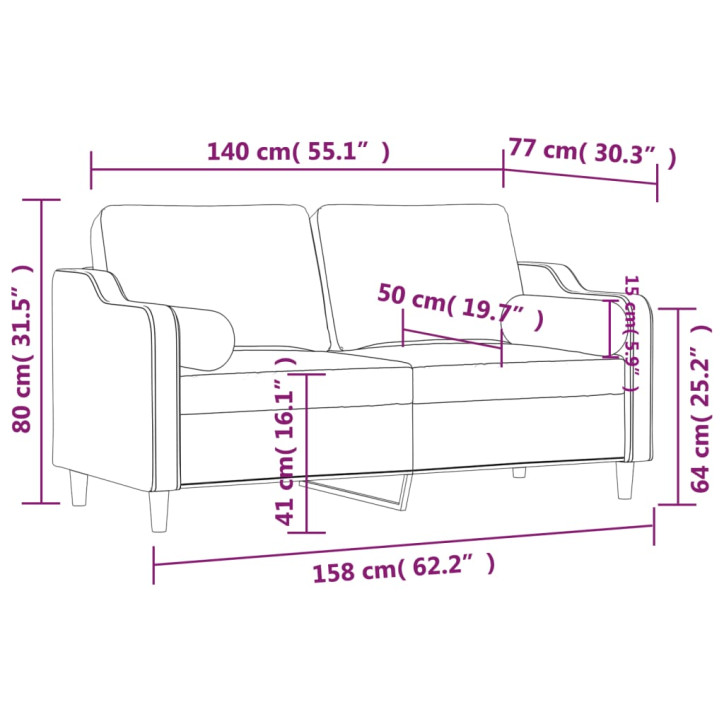 Dvivietė sofa su pagalvėlėmis, šviesiai pilka, 140cm, audinys