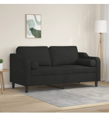 Dvivietė sofa su pagalvėlėmis, juodos spalvos, 140cm, audinys