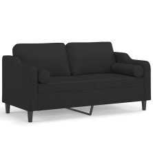 Dvivietė sofa su pagalvėlėmis, juodos spalvos, 140cm, audinys