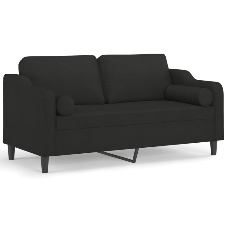 Dvivietė sofa su pagalvėlėmis, juodos spalvos, 140cm, audinys