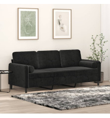 Trivietė sofa su pagalvėlėmis, juodos spalvos, 180cm, aksomas