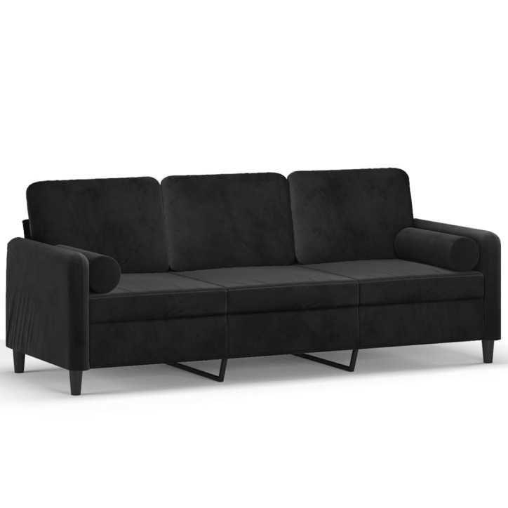 Trivietė sofa su pagalvėlėmis, juodos spalvos, 180cm, aksomas