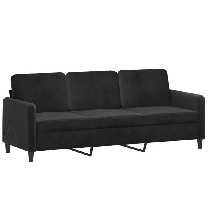 Trivietė sofa su pagalvėlėmis, juodos spalvos, 180cm, aksomas