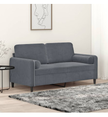 Dvivietė sofa su pagalvėlėmis, tamsiai pilka, 140cm, aksomas