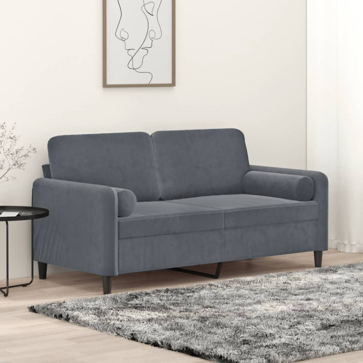 Dvivietė sofa su pagalvėlėmis, tamsiai pilka, 140cm, aksomas