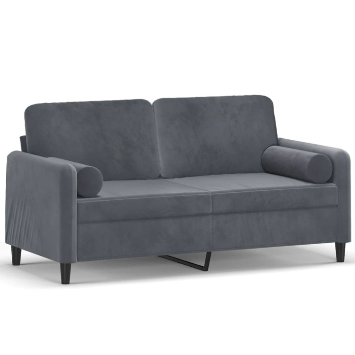 Dvivietė sofa su pagalvėlėmis, tamsiai pilka, 140cm, aksomas