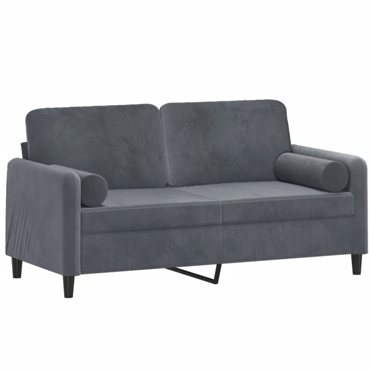 Dvivietė sofa su pagalvėlėmis, tamsiai pilka, 140cm, aksomas