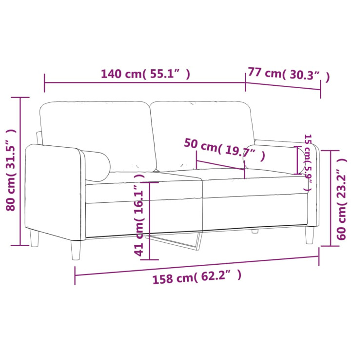 Dvivietė sofa su pagalvėlėmis, tamsiai pilka, 140cm, aksomas