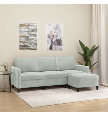 Trivietė sofa su pakoja, šviesiai pilka, 180cm, aksomas