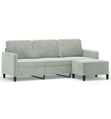 Trivietė sofa su pakoja, šviesiai pilka, 180cm, aksomas