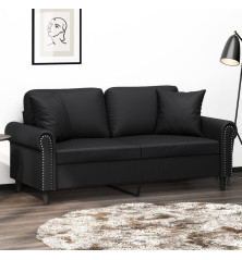 Dvivietė sofa su pagalvėlėmis, juoda, 140cm, dirbtinė oda