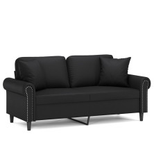 Dvivietė sofa su pagalvėlėmis, juoda, 140cm, dirbtinė oda