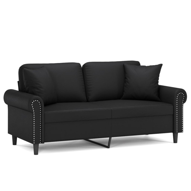 Dvivietė sofa su pagalvėlėmis, juoda, 140cm, dirbtinė oda