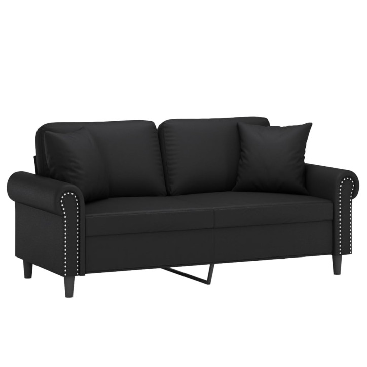 Dvivietė sofa su pagalvėlėmis, juoda, 140cm, dirbtinė oda