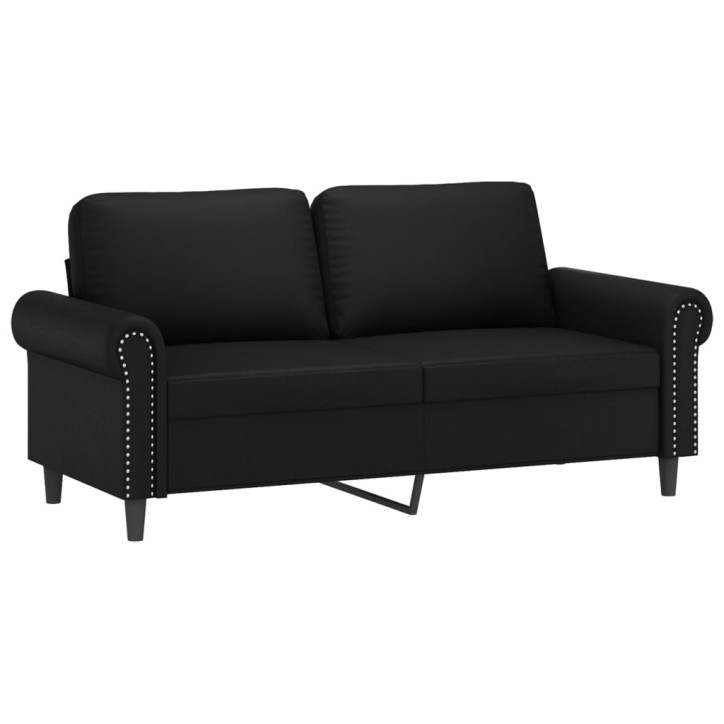 Dvivietė sofa su pagalvėlėmis, juoda, 140cm, dirbtinė oda