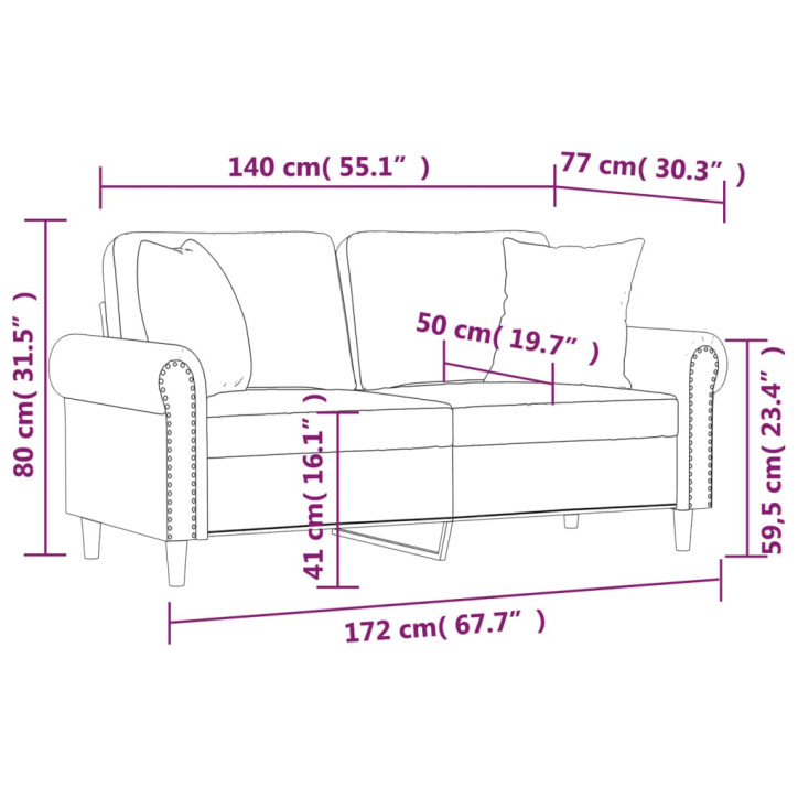 Dvivietė sofa su pagalvėlėmis, juoda, 140cm, dirbtinė oda