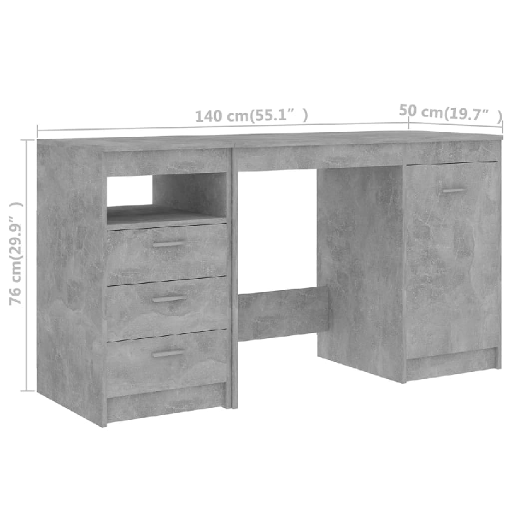 Rašomasis stalas, betono pilkos spalvos, 140x50x76cm, MDP