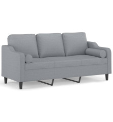 Trivietė sofa su pagalvėlėmis, šviesiai pilka, 180cm, audinys