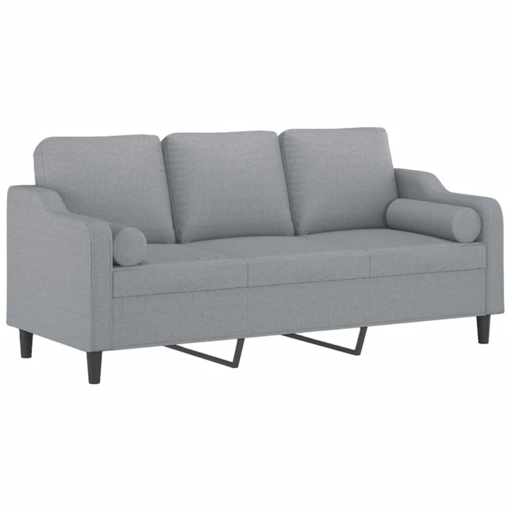 Trivietė sofa su pagalvėlėmis, šviesiai pilka, 180cm, audinys