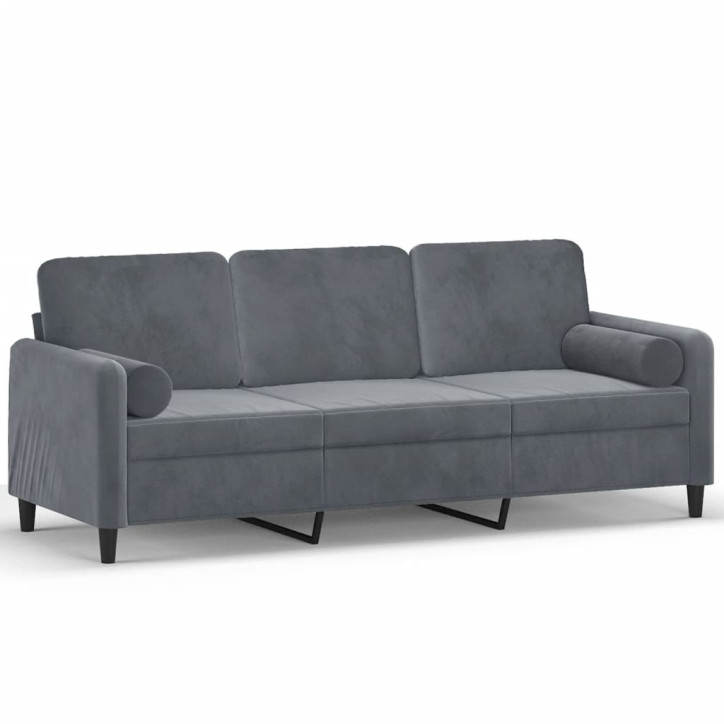 Trivietė sofa su pagalvėlėmis, tamsiai pilka, 180cm, aksomas