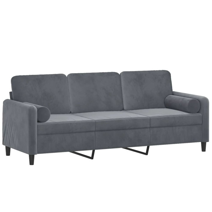 Trivietė sofa su pagalvėlėmis, tamsiai pilka, 180cm, aksomas