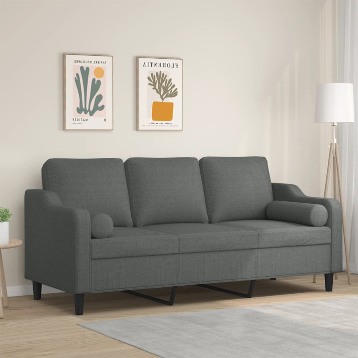 Trivietė sofa su pagalvėlėmis, tamsiai pilka, 180cm, audinys