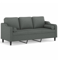 Trivietė sofa su pagalvėlėmis, tamsiai pilka, 180cm, audinys