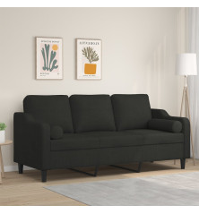 Trivietė sofa su pagalvėlėmis, juodos spalvos, 180cm, audinys