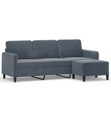 Trivietė sofa su pakoja, tamsiai pilkos spalvos, 180cm, aksomas