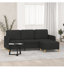 Trivietė sofa su pakoja, juodos spalvos, 180cm, audinys