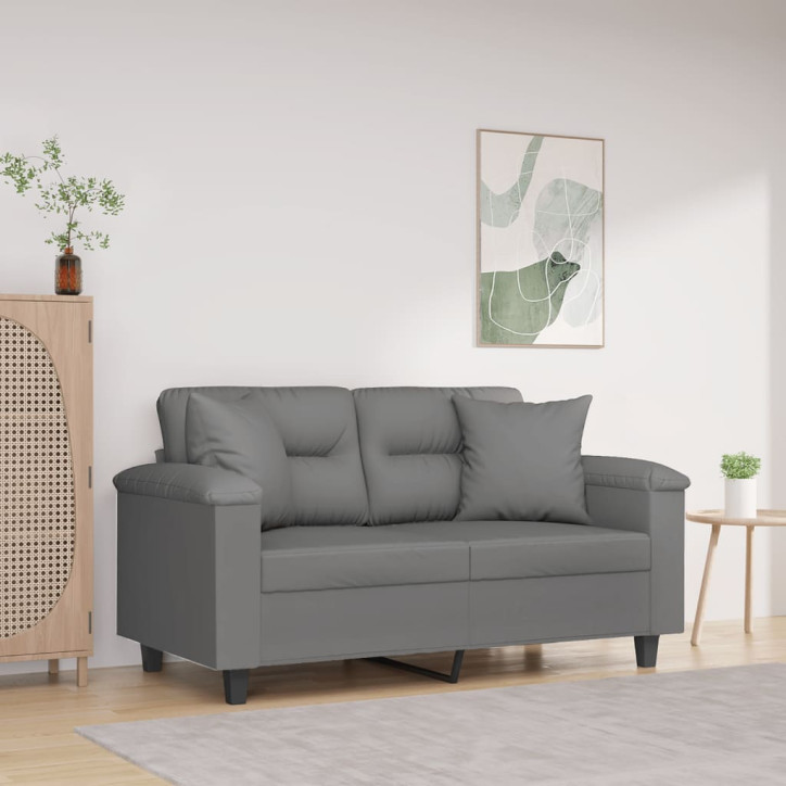 Dvivietė sofa su pagalvėmis, pilka, 120cm, mikropluošto audinys