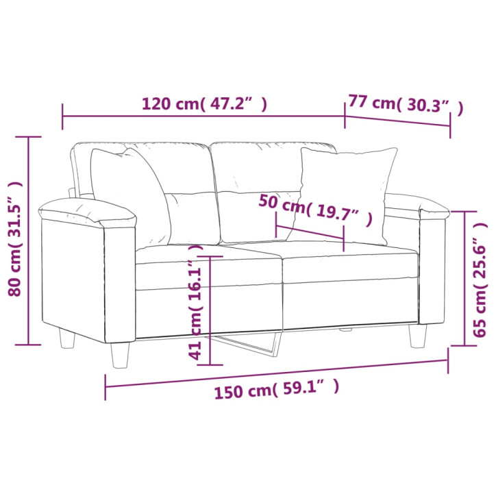 Dvivietė sofa su pagalvėmis, pilka, 120cm, mikropluošto audinys