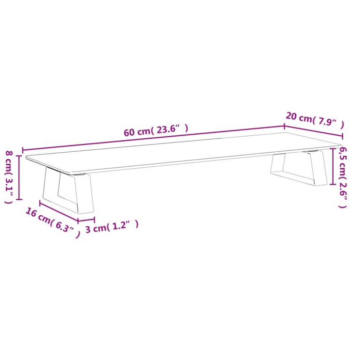 Monitoriaus stovas, baltas, 60x20x8cm, stiklas ir metalas