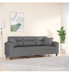 Trivietė sofa su pagalvėmis, pilka, 180cm, mikropluošto audinys