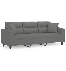 Trivietė sofa su pagalvėmis, pilka, 180cm, mikropluošto audinys